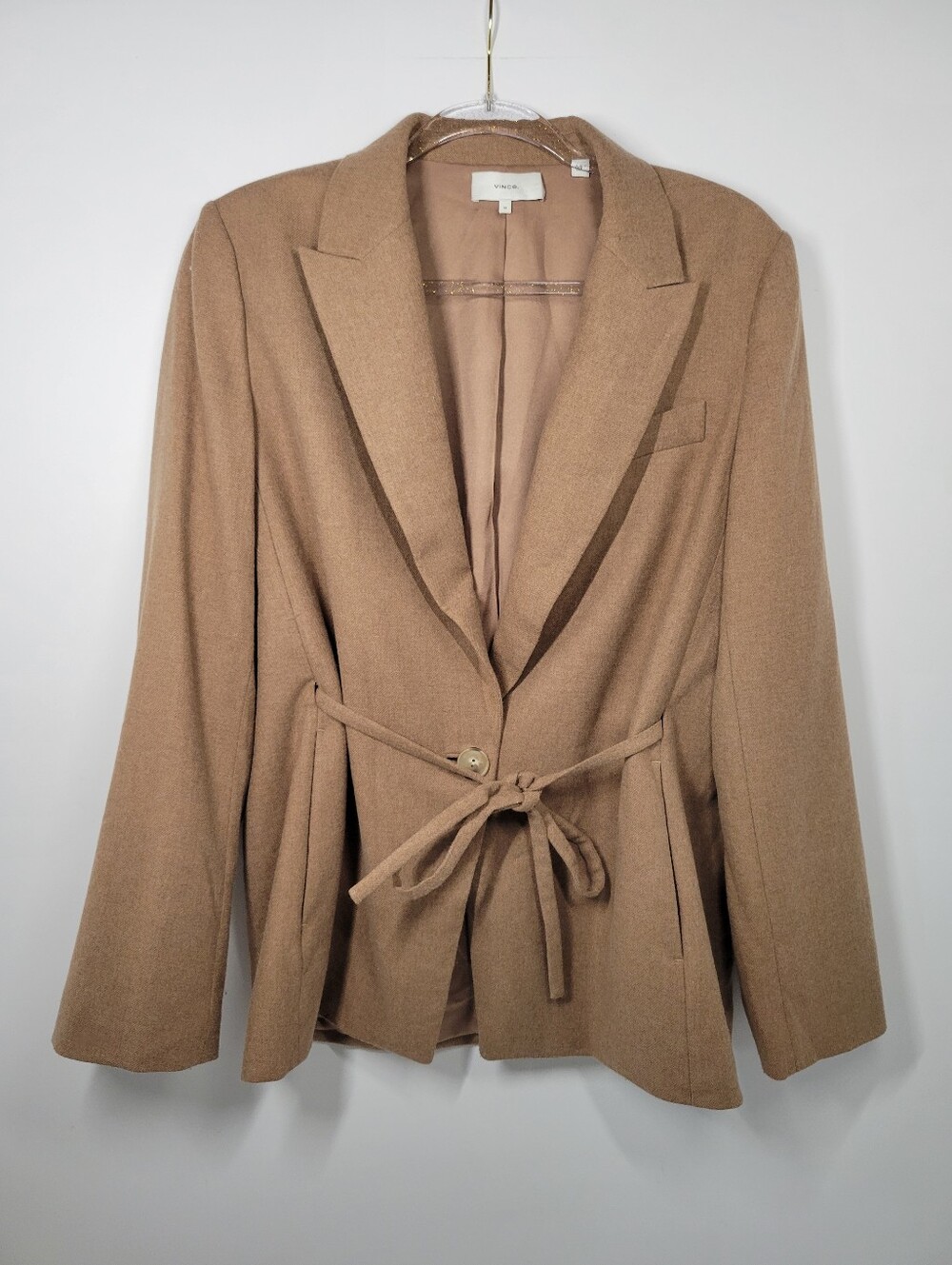 Vince Tan Italian Wool Flannel Blazer Jacket Women Size 14